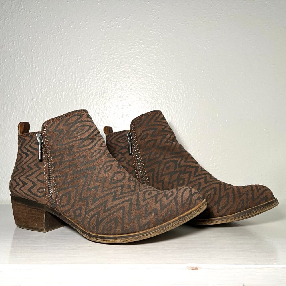 Lucky Brand Basel Booties Womens Size 8.5 Tribal Boho Ankle Boots Leather Suede